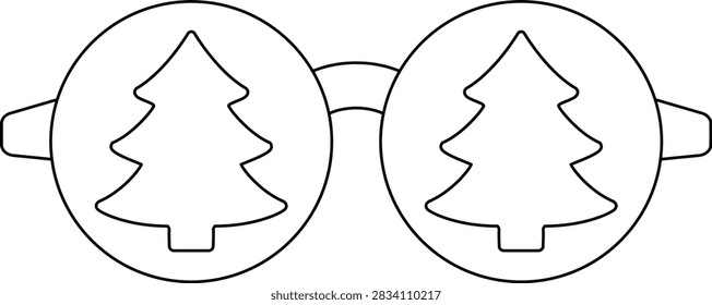 Christmas Tree Glasses Outline Vector isolated.
Funny Holiday Eyewear Children's coloring pages.
Costume Party Glasses Line.
Novelty Party Decorations.
Transparent background.
