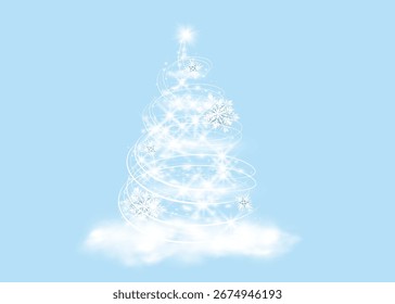 Christmas tree from glitter elements and stars. New Year, Christmas background. Vector