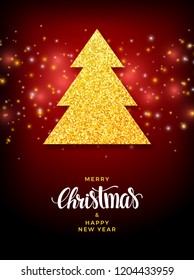 Christmas tree with glitter fill background, holiday greeting card