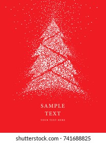 Christmas tree Glitter Snow Vector on Red Background, Festive new year design, Merry Christmas Card.
