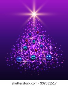 Christmas tree from glittering lights. Vector Christmas background.