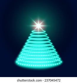 Christmas tree glowing can be used for greeting cards and presentations, vector illustration