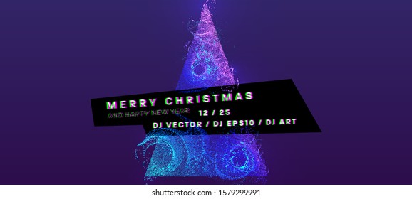 Árbol de Navidad brillantes partículas líquido símbolo de flujo dinámico para el afiche, cubierta o cartel de Año Nuevo. Diseño moderno de la cubierta de fluidos. Ilustración vectorial Eps10