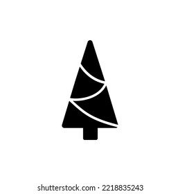 Christmas tree glyph icon. Garland decoration. Merry Christmas design. Forest sign. Happy new year decoration. Season winter holiday. Black silhouette symbol. Isolated vector stock illustration