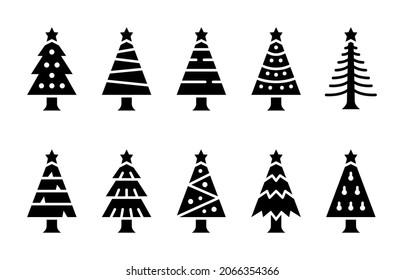 christmas tree glyph icon set,vector and illustration
