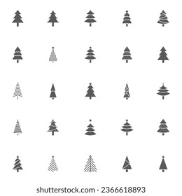 Christmas tree glyph icons set. linear style symbols collection, glypg signs pack. vector graphics. Set includes icons as Xmas tree decoration with star, Coniferous forest, Spruce winter tree, Fir