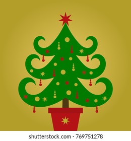 Christmas tree. Gold background vector illustration