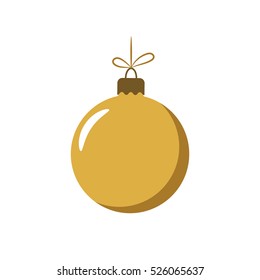 Christmas Tree Gold Ball With Bow. Golden Bauble Decoration, Isolated On White Background. Symbol Of Happy New Year, Xmas Holiday Celebration, Winter. Flat Design For Card. Vector Illustration