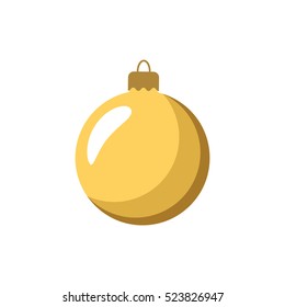 Christmas tree gold ball icon. Golden bauble decoration, isolated on white background. Symbol of Happy New Year, Xmas holiday celebration, winter. Flat design for card. Vector illustration