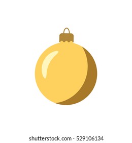 Christmas tree gold ball icon. Golden bauble decoration, isolated on white background. Symbol of Happy New Year, Xmas holiday celebration, winter. Flat design for card. Vector illustration