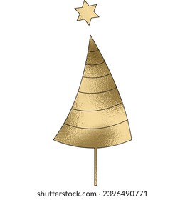 Árbol de Navidad en oro con líneas negras y fondo transparente