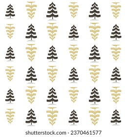 Christmas tree gold and black seamless pattern. Winter Noel print, New year holidays golden decoration, fir tree background, wallpaper, wrapping paper design, gift wrap.