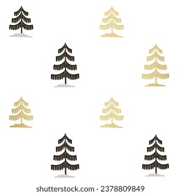 Christmas tree gold and black seamless pattern. Winter Noel print, New year holidays golden decoration, fir tree background, wallpaper, wrapping paper design, gift wrap.