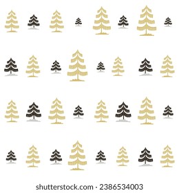 Christmas tree gold and black seamless pattern. Winter Noel print, New year holidays golden decoration, fir tree background