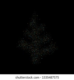 Christmas Tree. Gold, Blue stars, shiny confetti.
 Scattered little sparkling, glitter star. Random stellar falling on black background. New Year Christmas background. Vector illustration.