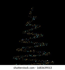 Christmas Tree  Gold  Blue stars  shiny confetti 
 Scattered little sparkling  glitter star  Random stellar falling black background  New Year Christmas background  Vector illustration 