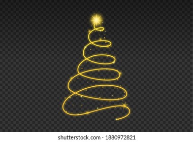 Christmas tree gold bokeh glitter particles isolate on png or transparent  background with sparkling  snow, star light  fo , New Year, Birthdays, Special event, luxury card,  rich style.  