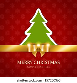Christmas tree gold bow vector background. Christmas card or invitation. 