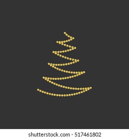 Christmas tree of gold confetti. golden glitter. icon, symbol, emblem. vector illustration.