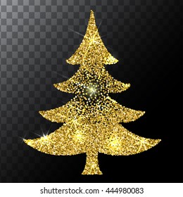 Christmas tree gold glitter vector background. Eps