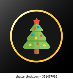 Christmas Tree gold icon on the black background