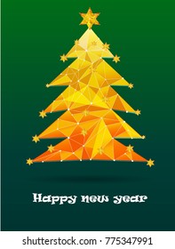 Christmas tree , in gold on a green background low poly vector