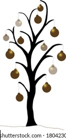 Christmas tree with gold ornaments, vector illustration