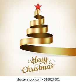 Christmas tree from gold ribbon and star. EPS 10 vector file included