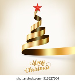 Christmas tree from gold ribbon and star. EPS 10 vector file included