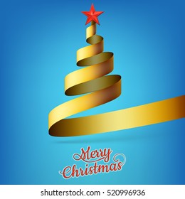 Christmas tree from gold ribbon and star. EPS 10 vector file included