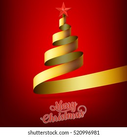 Christmas tree from gold ribbon and star. EPS 10 vector file included