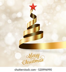Christmas tree from gold ribbon and star. EPS 10 vector file included