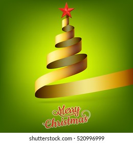 Christmas tree from gold ribbon and star. EPS 10 vector file included