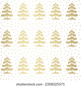 Weihnachtsbaumgold nahtloses Muster. Winterwald-Grafik Noel-Druck, Neujahrsferien goldene Dekoration, Hintergrund mit Tannenbaum, Tapete, Verpackungspapier-Design, Geschenkverpackung.