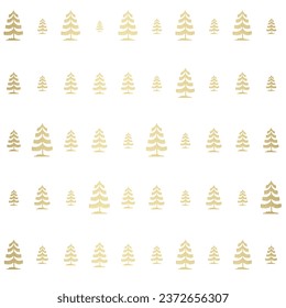 Christmas tree gold seamless pattern. Winter forest graphic Noel print, New year holidays golden decoration, background with fir tree, wallpaper, wrapping paper design, gift wrap.