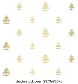 Christmas tree gold seamless pattern. Winter forest graphic Noel print, New year holidays golden decoration, background with fir tree, wallpaper, wrapping paper design, gift wrap.