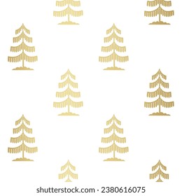 Christmas tree gold seamless pattern. Winter forest graphic Noel print, New year holidays golden decoration, background with fir tree, wallpaper, wrapping paper design, gift wrap.