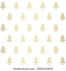 Christmas tree gold seamless pattern. Winter forest graphic Noel print, New year holidays golden decoration, background with fir tree, wallpaper, wrapping paper design, gift wrap.