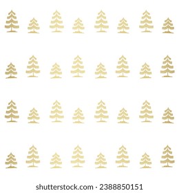Christmas tree gold seamless pattern. Winter forest graphic Noel print, New year holidays golden decoration, background with fir tree, wallpaper, wrapping paper design, gift wrap.
