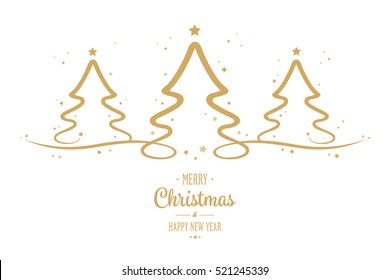 christmas tree gold stars greetings white background