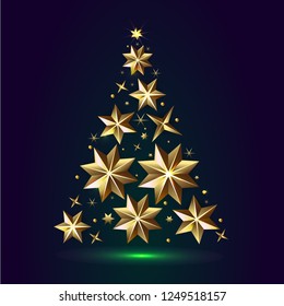 Christmas tree of gold stars vector illustration on dark background