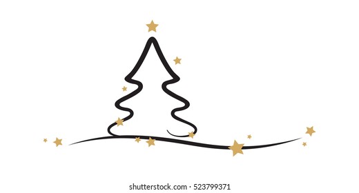 christmas tree gold stars white background