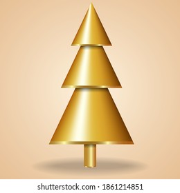 The Christmas tree is gold. Stylized Christmas tree on a beige background. Vector illustration.