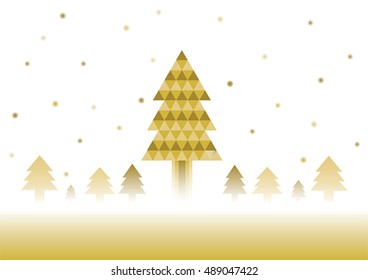 Christmas tree in gold theme with snow in new year festival