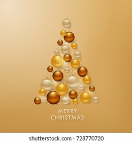 Christmas Tree from Golden Balls Background for your Greetings Card, Flyers, Invitation, Brochure, Posters, Banners, Calendar in vector