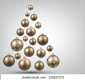 Weihnachtsbaum mit goldenen Weihnachtsbällen. Vektorgrafik. 