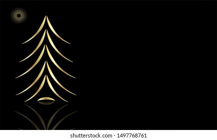 Christmas tree is Golden on a dark background.Vector illustration.
