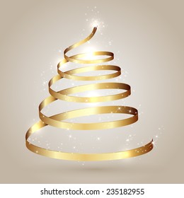 Christmas tree from golden ribbon with sars, illustration.