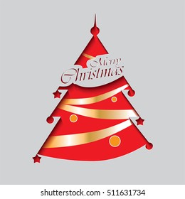 Christmas tree with golden ribbons.Vector illustration.
