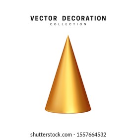 Christmas tree golden sharp cone shapes decorative. Xmas object isolated on white background